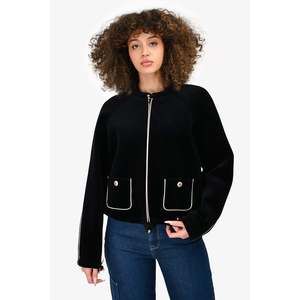 Pre-Loved Chanel™ 2017 Black Velour Drawstring Zip Jacket Size 42